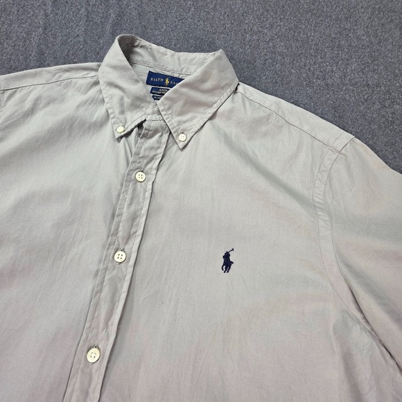Ralph Lauren Classic Untucked Fit Button Crinkle Fabric Striped Shirt Mens Sz Lg - Picture 1 of 9